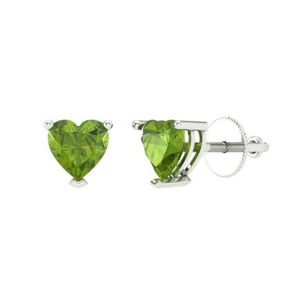 Clara Pucci 1.5Ct Natural Peridot Heart Cut VVS1 Screw Back Stud 14k Solid hypoallergenic Gold Designer Earrings For August