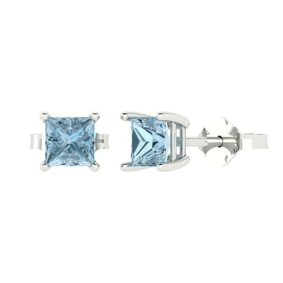Clara Pucci 1.5Ct Natural Sky Blue Topaz Princess Cut VVS1 Push Back Stud 18k Solid hypoallergenic Gold Designer Earrings For December