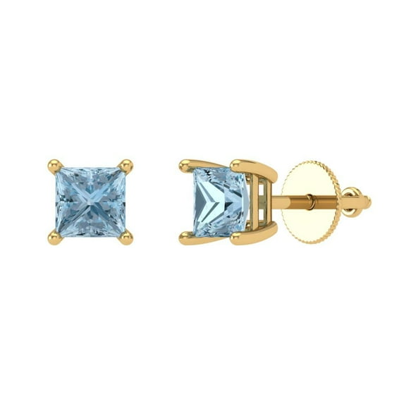 Clara Pucci 1.5Ct Natural Swiss Blue Topaz Princess Cut VVS1 Screw Back Stud 14k Solid hypoallergenic Gold Designer Earrings For December