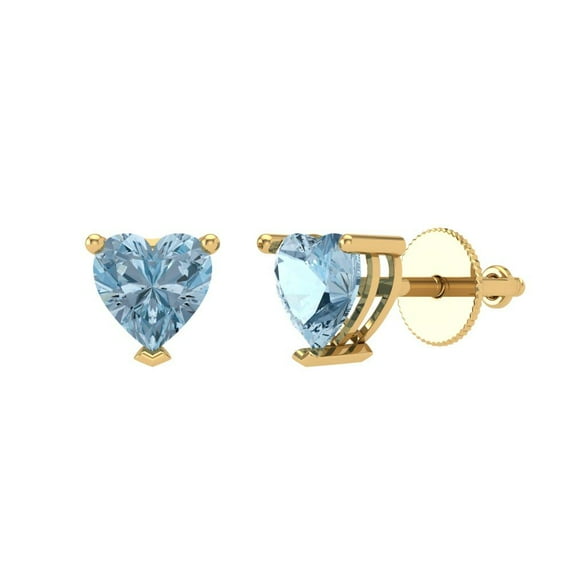 Clara Pucci 1.5Ct Blue Heart Cut VVS1 Screw Back Stud 14k Solid hypoallergenic Gold Designer Earrings For April
