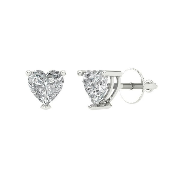 Clara Pucci 1.5Ct Clear Heart Cut VVS1 Screw Back Stud 14k Solid hypoallergenic Gold Designer Earrings For April