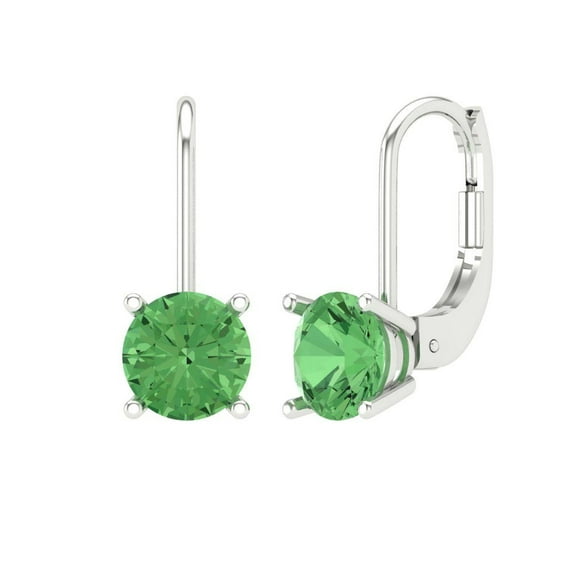 Clara Pucci 1.5Ct Green Round Cut VVS1 Lever Back Drop Dangle 14k Solid hypoallergenic Gold Designer Earrings For April