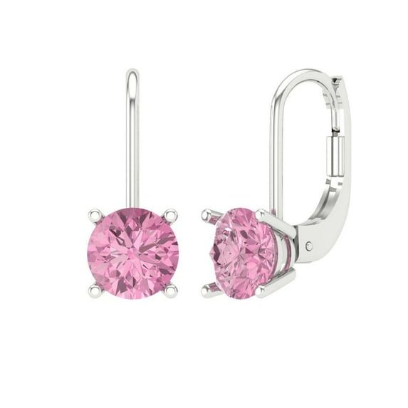 Clara Pucci 1.5Ct Pink Round Cut VVS1 Lever Back Drop Dangle 18k Solid hypoallergenic Gold Designer Earrings For April