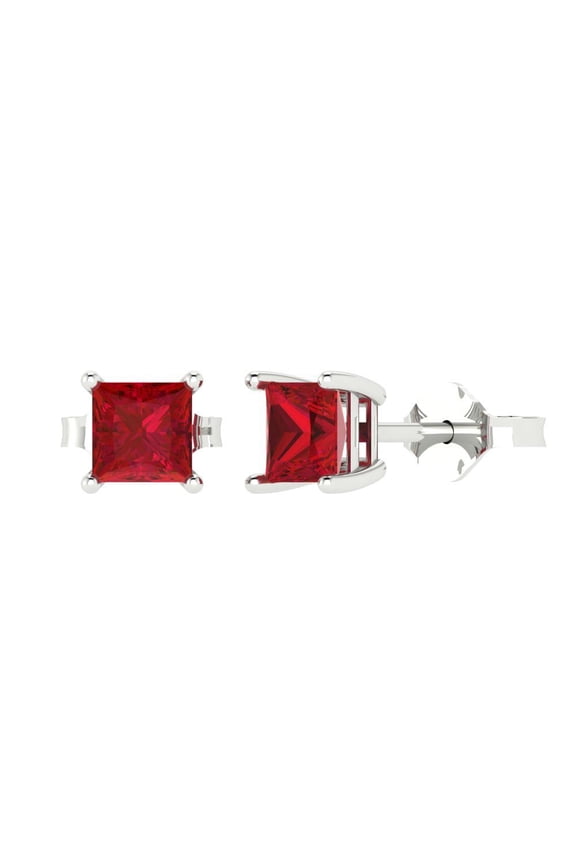 1.5Ct Ruby Princess Cut VVS1 Push Back Stud 14k Solid hypoallergenic Gold Designer Earrings For July