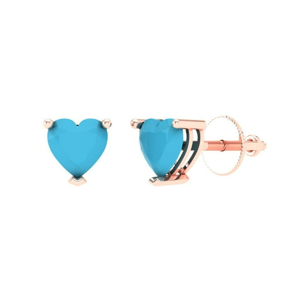 Clara Pucci 1.5Ct Turquoise Heart Cut VVS1 Screw Back Stud 18k Solid hypoallergenic Gold Designer Earrings For December