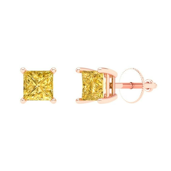 Clara Pucci 1.5Ct Yellow Princess Cut VVS1 Screw Back Stud 18k Solid hypoallergenic Gold Designer Earrings For April