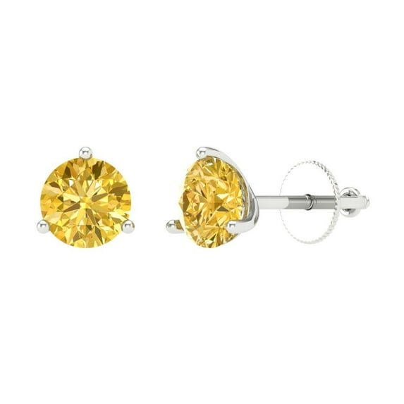 Clara Pucci 1.5Ct Yellow Round Cut VVS1 Screw Back Stud 14k Solid hypoallergenic Gold Designer Earrings For April