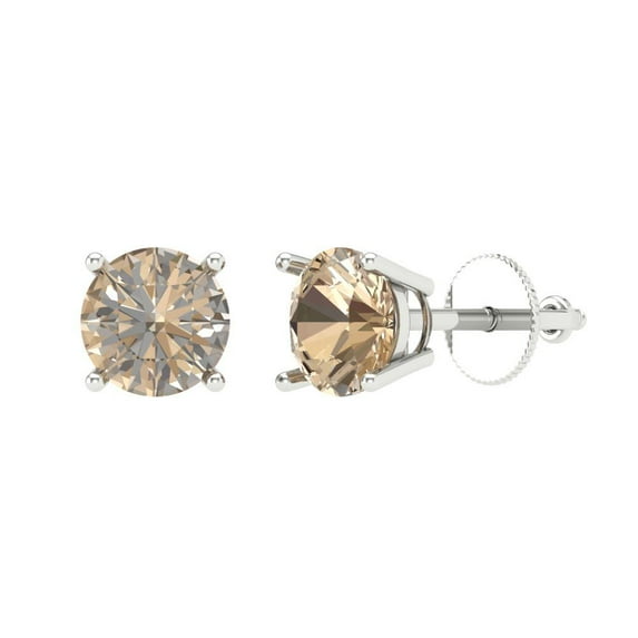 Clara Pucci 1.5Ct Synthetic Yellow Moissanite Round Cut VVS1 Screw Back Stud 14k Solid hypoallergenic Gold Designer Earrings For April