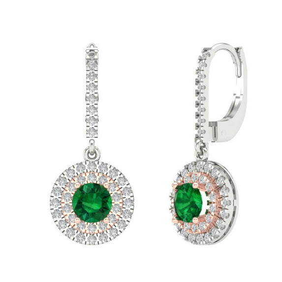 Clara Pucci 1.63Ct Emerald Round Cut VVS1 Lever Back Drop Dangle 18k Solid hypoallergenic Gold Designer Earrings For May