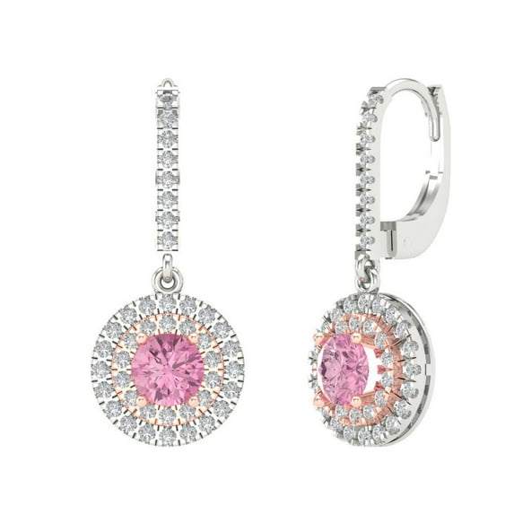 Clara Pucci 1.63Ct Pink Round Cut VVS1 Lever Back Drop Dangle 14k Solid hypoallergenic Gold Designer Earrings For April