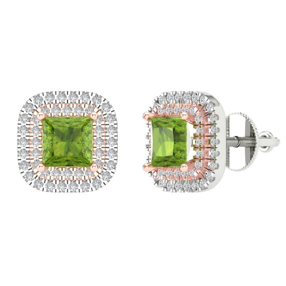 Clara Pucci 1.73Ct Natural Peridot Princess Cut VVS1 Screw Back Stud 14k Solid hypoallergenic Gold Designer Earrings For August