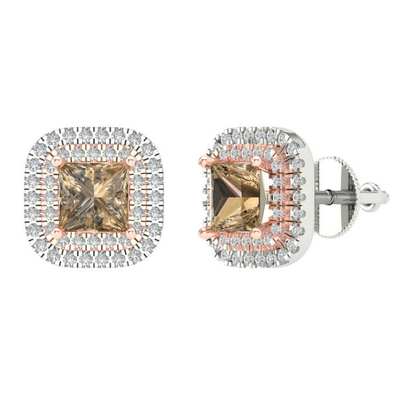 Clara Pucci 1.73Ct Champagne Princess Cut VVS1 Screw Back Stud 14k Solid hypoallergenic Gold Designer Earrings For April