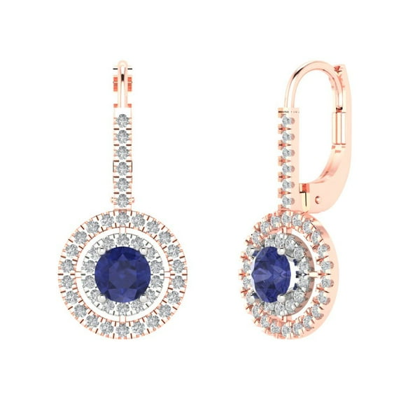 1.35 ct Lever-Back Drop Dangle Earrings for Women | 4.5mm Round Cut Simulated Tanzanite | 18K White/Rose Gold