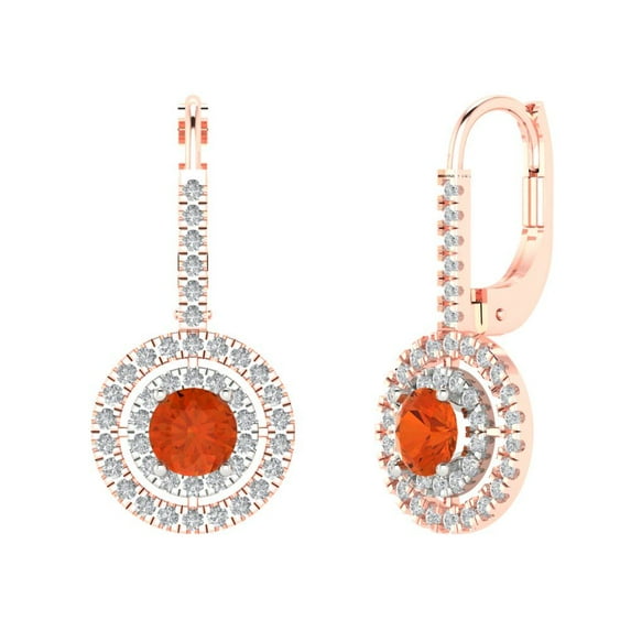 14K Solid Gold Lever Back Stud Earrings for Women | 1.35 cttw Round Cut Simulated Red Diamond | White/Rose Gold
