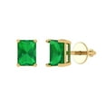 thumbnail image 1 of 1 ct Screw-Back Stud Earrings for Women | 6x4mm Emerald Cut Simulated Emerald | 18K Yellow Gold, 1 of 5
