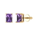 thumbnail image 1 of 14K Solid Gold Screw Back Stud Earrings for Women | 1 cttw Emerald Cut Simulated Alexandrite | Yellow Gold, 1 of 5