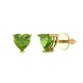 thumbnail image 1 of 14K Solid Gold Screw Back Stud Earrings for Women | 1 cttw Heart Cut Natural Peridot | Yellow Gold, 1 of 5