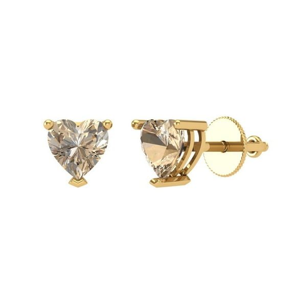 1 ct Screw-Back Stud Earrings for Women | 5mm Heart Cut Yellow Moissanite | 18K Yellow Gold