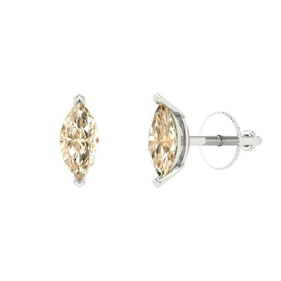 1 ct Screw-Back Stud Earrings for Women | 8x4mm Marquise Cut Natural Morganite | 18K White Gold
