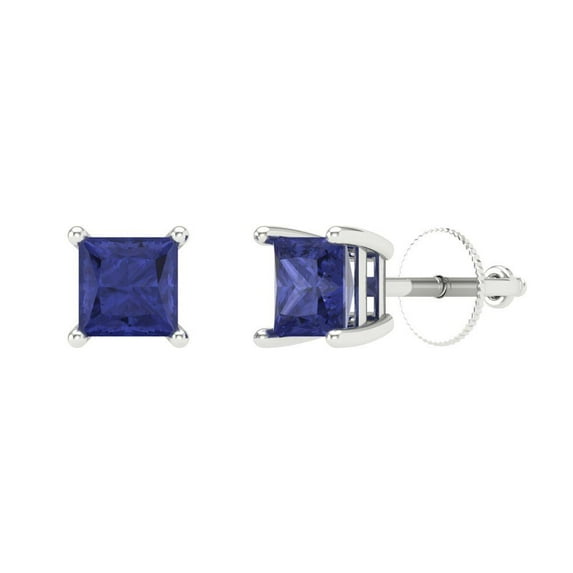 1 ct Screw-Back Stud Earrings for Women | 4.5mm Princess Cut Simulated Tanzanite | 18K White Gold
