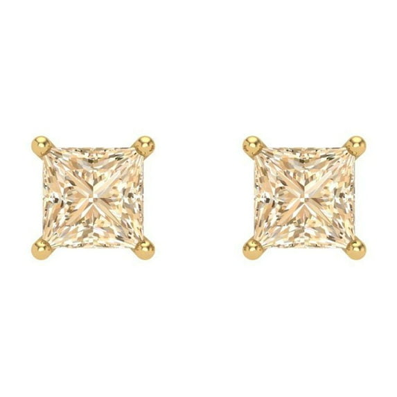 1 ct Screw-Back Stud Earrings for Women | 4.5mm Princess Cut Natural Morganite | 18K Yellow Gold
