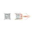 thumbnail image 1 of 14K Solid Gold Screw Back Stud Earrings for Women | 1 cttw Princess Cut Moissanite | Rose Gold, 1 of 5