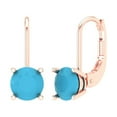 thumbnail image 1 of 1 ct Lever-Back Drop Dangle Earrings for Women | 5.0mm Round Cut Simulated Turquoise | 18K Rose Gold, 1 of 5