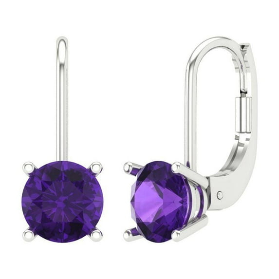 1 ct Lever-Back Drop Dangle Earrings for Women | 5.0mm Round Cut Natural Amethyst | 18K White Gold