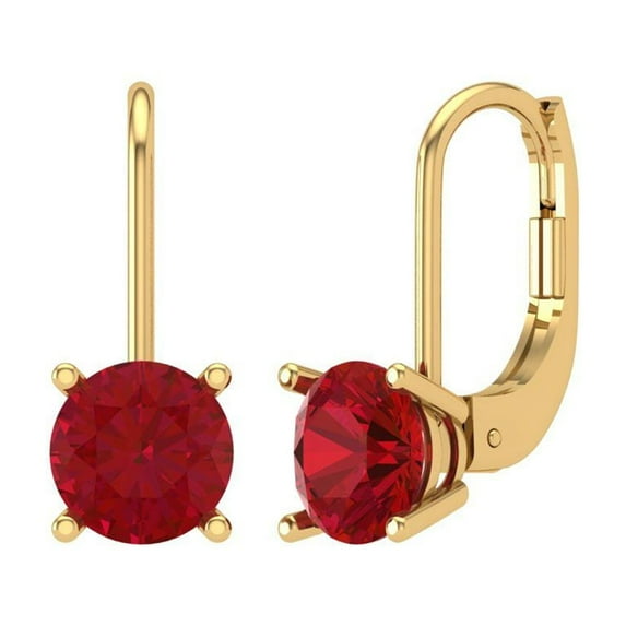 Clara Pucci 1 ct Brilliant Round Cut Drop Dangle VVS1 Genuine Conflict free Red Ruby Solid 18K Yellow Gold Designer Everyday Earrings Lever Back