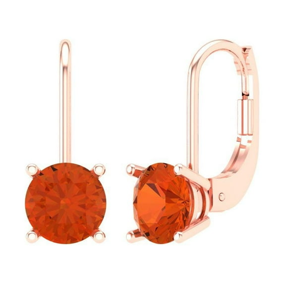 Clara Pucci 1 ct Brilliant Round Cut Drop Dangle VVS1 Genuine Conflict free Red Zircon Solid 18K Pink Rose Gold Designer Everyday Earrings Lever Back