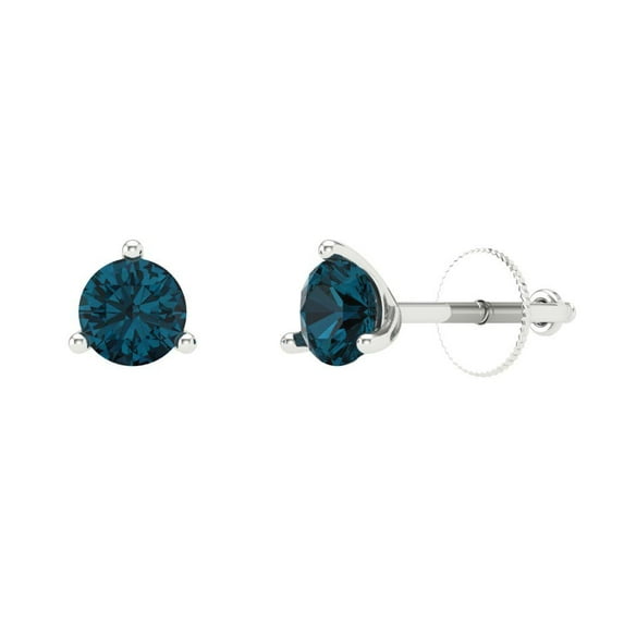 1 ct Screw-Back Stud Earrings for Women | 5mm Round Cut Natural London Blue Topaz | 18K White Gold