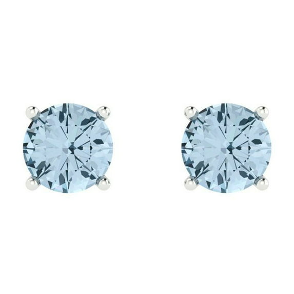 1 ct Push-Back Stud Earrings for Women | 5.0mm Round Cut Natural Swiss Blue Topaz | 18K White Gold