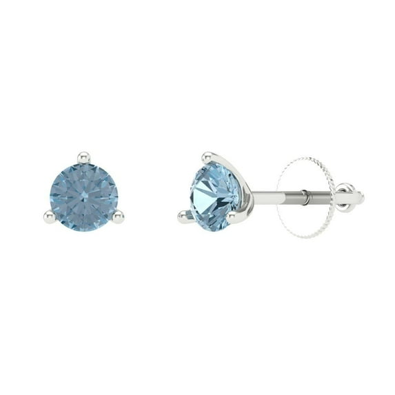 1 ct Screw-Back Stud Earrings for Women | 5mm Round Cut Natural Sky Blue Topaz | 18K White Gold