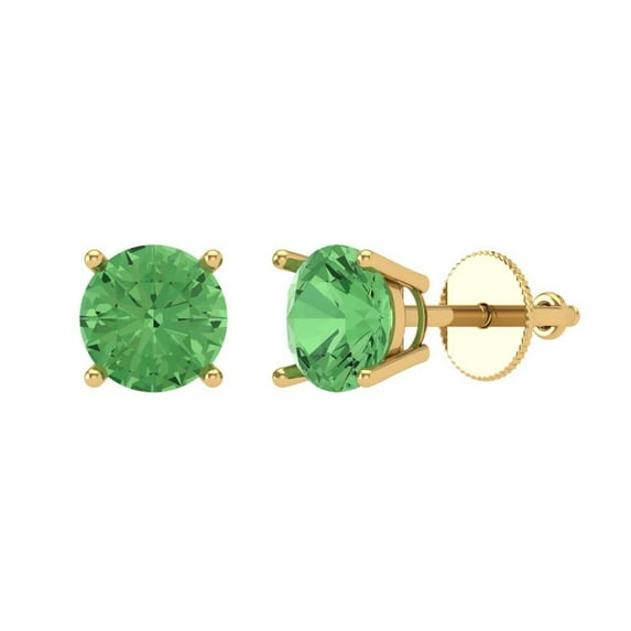 1 ct Screw-Back Stud Earrings for Women | 5.0mm Round Cut Simulated Green Diamond | 18K Yellow Gold
