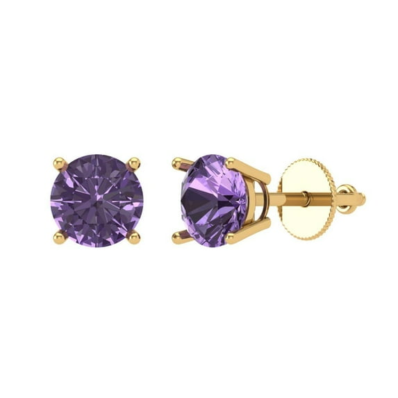 1 ct Screw-Back Stud Earrings for Women | 5.0mm Round Cut Simulated Alexandrite | 18K Yellow Gold