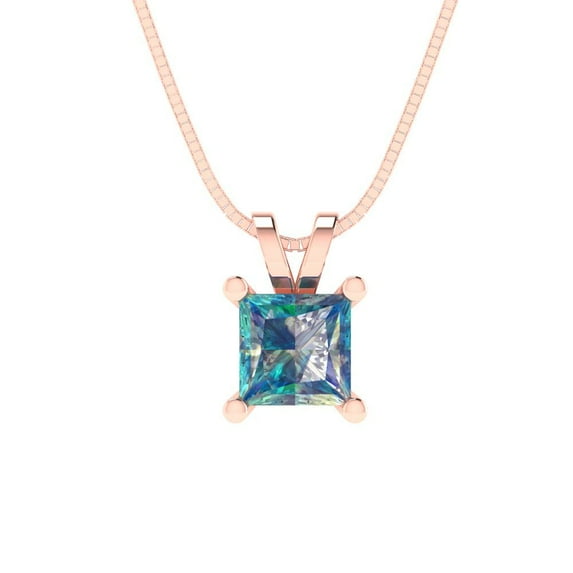 Clara Pucci 14K Rose Solid Hypoallergenic Gold 0.5Ct Synthetic Blue Moissanite Princess Cut Solitaire Designer Necklace Pendant For April