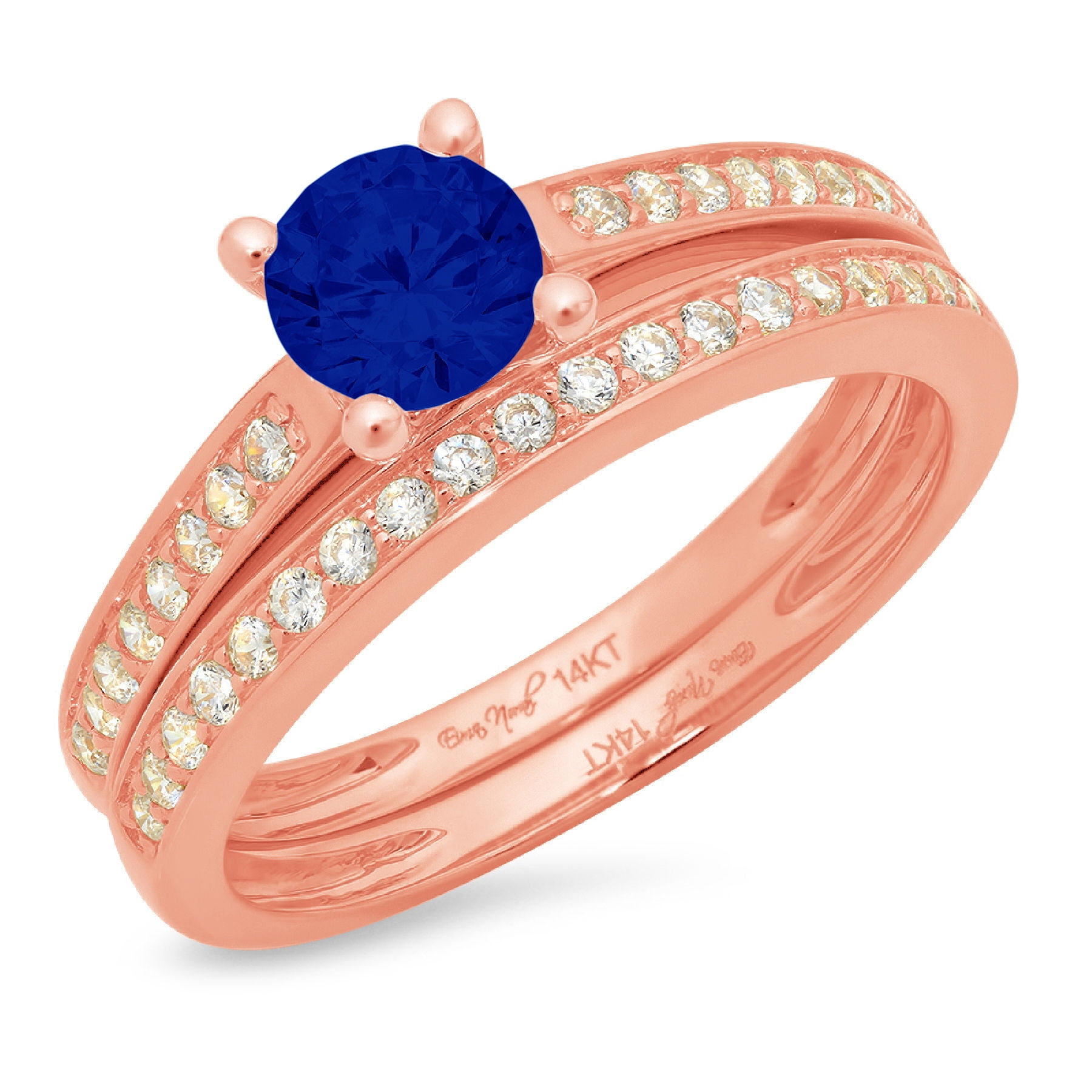 Clara Pucci 14K Rose Gold 0.86 Simulated Blue Sapphire Engraveable