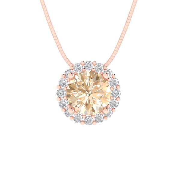 Clara Pucci 14K Rose Solid Hypoallergenic Gold 1.16Ct Natural Morganite Round Brilliant Cut Halo Designer Necklace Pendant For February