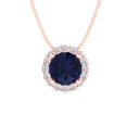 thumbnail image 1 of Clara Pucci 14K Rose Solid Hypoallergenic Gold 1.16Ct Blue Sapphire Round Brilliant Cut Halo Designer Necklace Pendant For September, 1 of 7