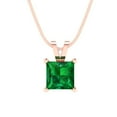 thumbnail image 1 of Clara Pucci 14K Rose Solid Hypoallergenic Gold 1.5Ct Emerald Princess Cut Solitaire Designer Necklace Pendant For May, 1 of 6