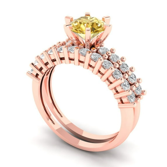 Clara Pucci 14K Rose Gold 1.66 Natural Citrine Engraveable Engagement Ring + Wedding Band Set