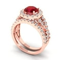 thumbnail image 1 of Clara Pucci 14K Rose Gold 1.795 Simulated Ruby Engraveable Engagement Ring + Wedding Band Set, 1 of 7
