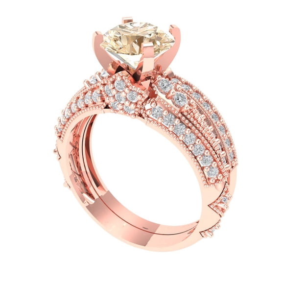 Clara Pucci 14K Rose Gold 2.095 Natural Morganite Engraveable Engagement Ring + Wedding Band Set