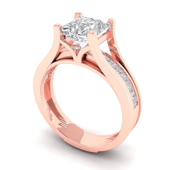 Clara Pucci 14K Rose Gold 2.28 Synthetic Moissanite Engraveable Engagement Ring + Wedding Band Set