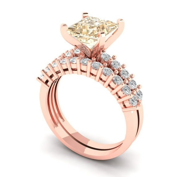 Clara Pucci 14K Rose Gold 2.63 Natural Morganite Engraveable Engagement Ring + Wedding Band Set