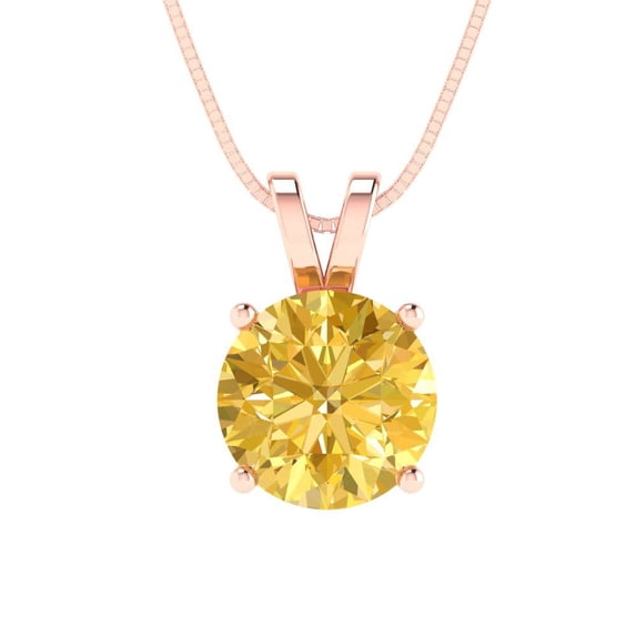 Clara Pucci 14K Rose Solid Hypoallergenic Gold 2Ct Yellow Zircon Round Brilliant Cut Solitaire Designer Necklace Pendant For April