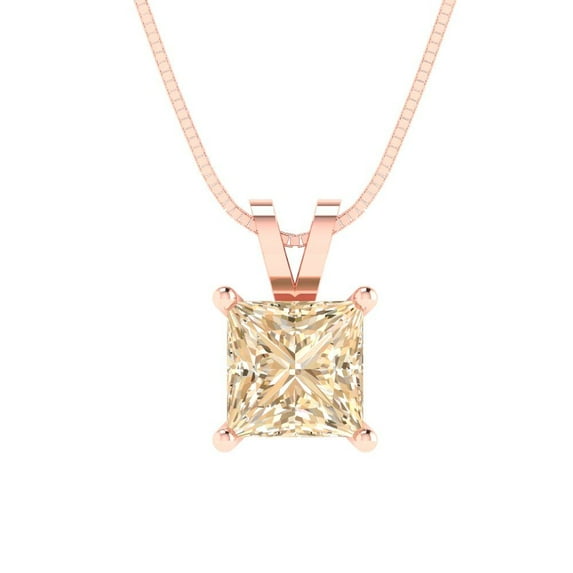 Clara Pucci 14K Rose Solid Hypoallergenic Gold 3Ct Natural Morganite Princess Cut Solitaire Designer Necklace Pendant For February