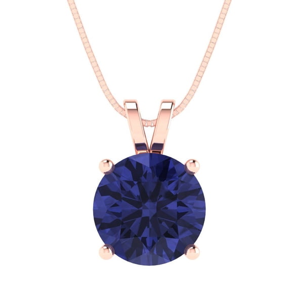 Clara Pucci 14K Rose Solid Hypoallergenic Gold 3Ct Tanzanite Round Brilliant Cut Solitaire Designer Necklace Pendant For December