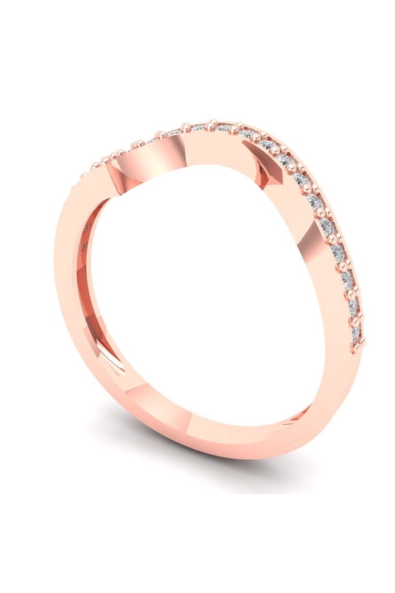 14K Rose Solid Gold Custom Laser Engraved Women's Solid Gold Ring Stackable Statement Band With Round Cut 0.165TCW
