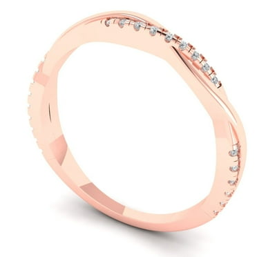 Clara Pucci 14K Rose Solid Gold Custom Laser Engraved Women's Solid Gold Ring Stackable Statement Band With Round Cut 0.16TCW